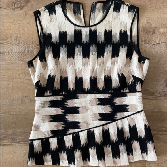 BCBGMAXAZRIA Jolyne Peplum Tank Top with bold, white and black striped color - Picture 3 of 8